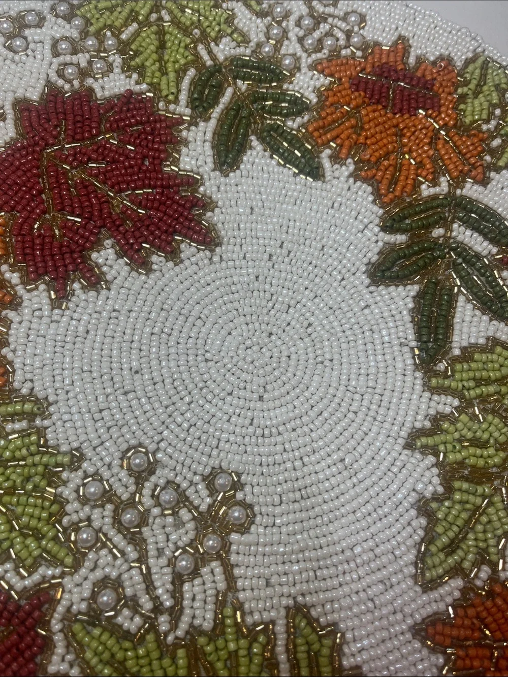 Tahari FALL LEAVES Beaded Placemat Charger 14” Multicolor Fall Thanksgiving NEW
